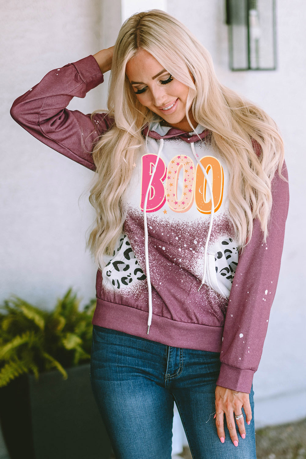 BOO Leopard Long Sleeve Hoodie