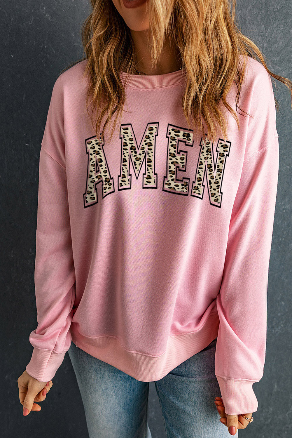 Round Neck Dropped Shoulder AMEN Graphic Sweatshirt