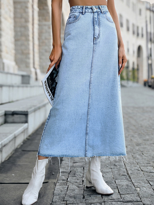 Raw Hem Denim Skirt